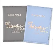 [Werownsgso] 2PCS Passport Holder PU Passport Holder Travel Wallet Men and Women Travel Boarding Accessories British Passport Holder Can Hold Passport Ticket Card Boarding Pass, Blue+gray, 14*10CM,