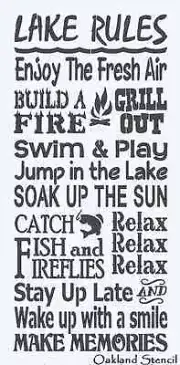 STENCIL Subway/Typography**LAKE RULES** Large 12" x 24" for Signs Primitive