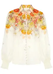 Zimmermann Tranquility Printed Organza Blouse - Cream - 2 (UK 12 / M) 2 (UK 12 / M)