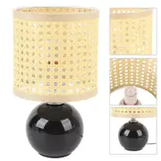 HG Ceramic Table Light E27 Bulb Imitation Rattan Woven Shade Bedside Lamp
