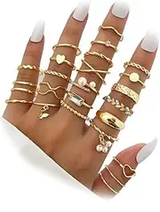 [IFKM] 51 Pcs Gold Knuckle Rings Set For Women Girls Vintage Stackable Joint Finger Midi Rings Dainty Cubic Zirconia Crystal Simple Twist Hollow Cute Rings Pack Jewelry Gift