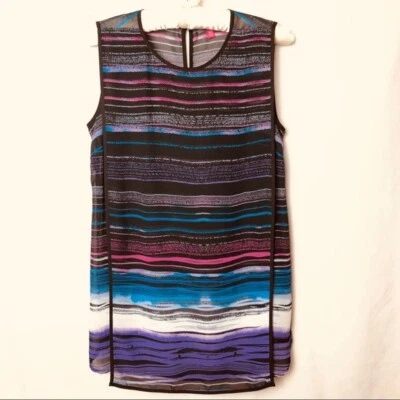 Vince Camuto Chiffon Sweeping Stripe Sleeveless Wide Shoulder Blouse ( 3X ) NWT