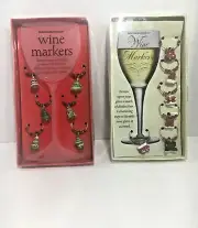 Lot Of 2 Boston Warehouse Christmas Wine Glass Markers Sets 12 Holiday Charms