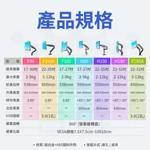 【免運】 電腦螢幕支架 氣壓式桌上型手臂支架 液晶螢幕支架 氣壓式支架 雙螢幕支架液晶電視螢幕架曲面