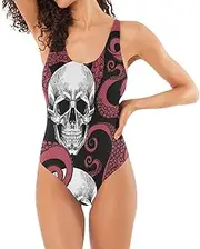 [Joitme] Skull Tentacles Black One Piece Womens Swimsuit, Small, One Piece Swimwear for Women