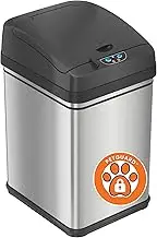 iTouchless 8 Gallon Pet-Proof Sensor Trash Can with AbsorbX Odor Filter Kitchen Garbage Bin Prevents Dogs & Cats Opening Lid, Stainless Steel Plus PetGuard, Battery and AC Adapter (Not Included)