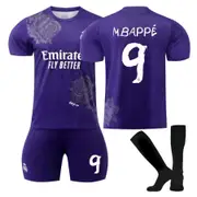 Nevenka MBAPPE #9 Real Madrid CF Y3 Purple Soccer Jersey Kit Football T-shirt Set for Adult Kids