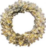 NEW 36" King Flock® Wreath with Warm White LED Lights (Plug Operated) Bright New