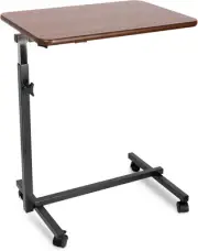 Adjustable Overbed Bedside Table with Rolling Lockable Wheels Laptop Walnut Home
