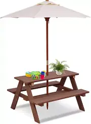 HONEY JOY Kids Picnic Table, Wooden Table & Bench Set w/Removable & Foldable ...