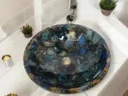 Blue Agate Bathroom Basin | Gemstone Vessel Sink for Modern Homes Decor
