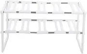 ANKROYU Adjustable Under Sink Storage Rack 2 Tier Organizer Shelf Stainless Steel Frame with Plastic Panels for Kitchen Bathroom White 39 66cm x 26cm x 38cm