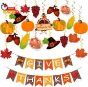 42Pcs Thanksgiving Decorations Pre-Assembled GIVE THANKS Banner Hanging Swirls f