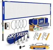SKEERY Professional Badminton Set with Winch System,Portable Badminton Net Includes Carbon Aluminum Badminton Rackets Set of 4,3 Shuttlecocks and Carrying Bag,Badminton Sets for Backyards,Beach (Blue)