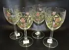Vintage NWT Royal Doulton Cinnebar Flower Painted Wine Glasses Goblets Set of 4