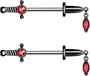 [CM Crareesi Mania] Dagger Nipple Bars 14G Nipple Barbell Rings 316L Surgical Steel Goth Dangle Red Gem Nipple Shield Piercing Jewellery