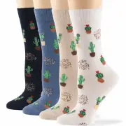 Women Cotton Crew Socks -4 Pack Medium -Desert - White - Light Beige -Denim Blue