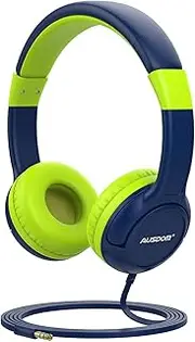 Kids Wired Headphones, AUSDOM K1 On Ear Headphone for Children with Music Sharing Function, 85dB Volume Limit and Hearing Protection, Adjustable Headband and Lightweight Design for Boys Girls, Green