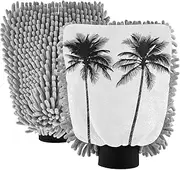 XYMZR Palm Tree White Black Absorbent Microfiber Car Wash Mitt, Funny Cute Anime Scratch Free for Cars Cleaning, Home Cleaning Mitts, 2 Pack, 10.24” L x 7.09” W