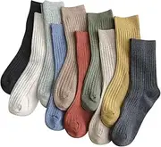 GSHLLO 10 Pairs Solid Color Casual Socks Soft Breathable Dress Socks Thin Lightweight Crew Socks Fashion Stretch Athletic Socks