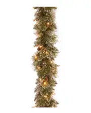 National Tree Company 6ft Glittery Bristle Pine Garland with Battery Operated Warm White LED Lights