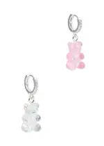 Crystal Haze Nostalgia Bear Silver-plated Hoop Earrings - Pink ONE SIZE