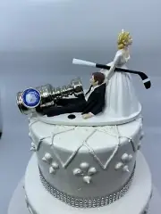 Funny Hockey Player Stanley Cup Bride and Groom Wedding cake topper Or Your Team