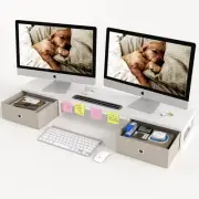 Dual Monitor Stand Riser with 2 Drawers - 39Inch Large Storage Computer Monit...