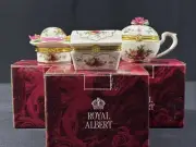 Royal Albert Old Country Roses Teapot Mini Hinged Box Lot Of 3