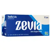 Zevia Zero Sugar Soda, Vanilla Cola, 12 Oz Cans (8-Pack) – Naturally Sweetened,