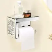 TACIDON Crystal Crush Diamond Toilet Paper Holder with Mirrored Shelf. Silver Mo