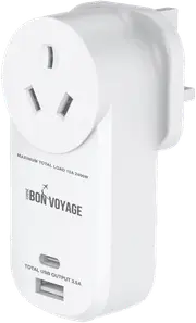 Bon Voyage Travel Adaptor AU to UK (2 USB Ports)