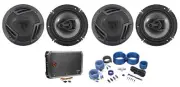 (4) Rockville RV6.3A 6.5" 1500w 3-Way Car Speakers+4-Channel Amplifier+Amp Kit