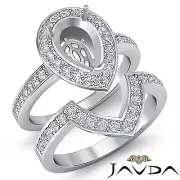 Diamond Engagement Halo Ring Pear Bridal Sets 14k Gold White Semi Mount 1.4Ct