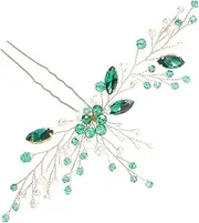 IWOWHERO Bridal Crystal Hairpin for Wedding Green U Shaped Rhinestone Hairpin Hairpin Set for Bridesmaid