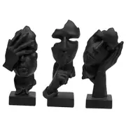 3 Pcs Thinker Statue, Silence is Gold Abstract Art Figurine, No 3 Pcs Black