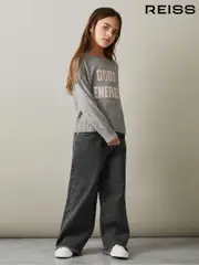 Reiss Grey Grayson 4-9 yrs Wide Leg Frayed Jeans (E63230) | $110
