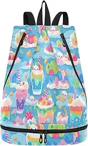 Yoogain Summer Drinks Cartoon Vivid Drawstring bags for women beach backpack for women with Wet Dry Compartments, Summer Drinks Cartoon Vivid, 1 size