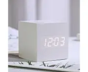 Wooden Square LED Smart Alarm Clocks for Bedrooms, Digital Bedside Clock with Te-Small White