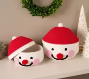 Kringle Express Set of 2 Rope Storage Baskets shaped like Snowmen H469130 NEW