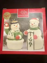 New in Box Lenox Happy Holidays Christmas Snowmen Salt and Pepper Shakers