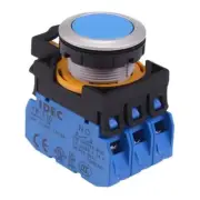 IDEC CW Series Blue Metallic 22.3mm Momentary Flush Push Button Switch 3NO IP65