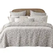 Bianca Amelia Super King Bedspread Set Stone Jacquard Foliage Quilt 3pc