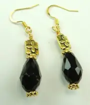 Black Briolette Crystal Earrings Gold Color Crosses Boho Chic Jewelry