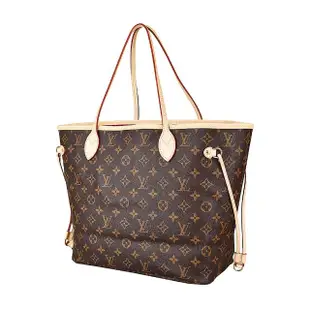 【Louis Vuitton 路易威登】LV M41178 NEVERFULL MM花紋LOGO Monogram帆布扣式手提肩背包(米)