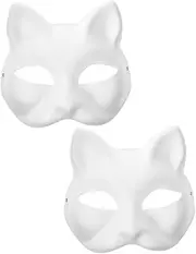 PAMINGONO 2pcs Diy Cat Half Mask Blank White Paper Masks for Hand Painting Unpainted Animal Masks for Halloween Cosplay