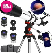 MEEZAA 90mm Refractor Telescope, 800mm Focal Length, Tripod, Phone Adapter, Bag