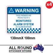 4 x Alarm System Monitored Warning Security Stickers 130mm x 100mm
