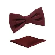 Boys Solid Pre-tied bow ties,Adjustable Burgundy Red Bowtie+pocket Square