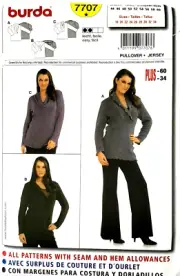 Burda 7707 Misses' Pullover Top Sewing Pattern 18-34 NEW! Uncut